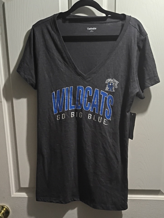 Captivating Tops - Comfort Colors Wildcats V-Neck Tee - Black with Blue Logo